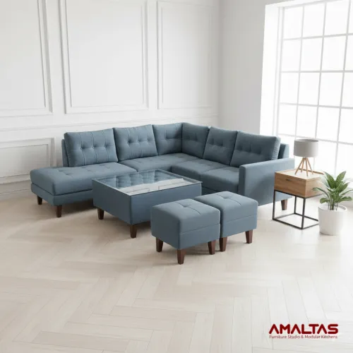 Amaltas L Shape Sofa | Modern Sofa Set Design | Wooden Legs - Sofas