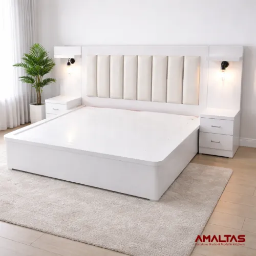 Amaltas White Bed with Platform and Fully Hydrolic Storage