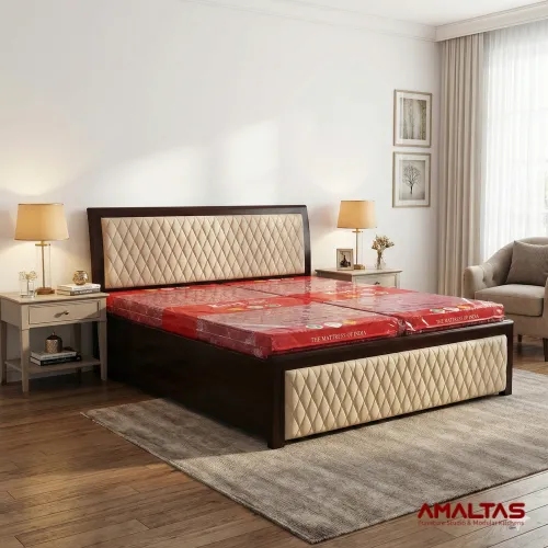 Amaltas Teak Wood Cross Quilted Bed