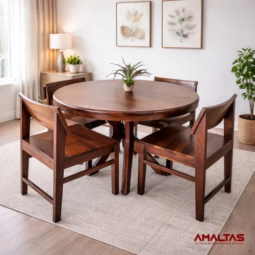 Amaltas Sheesham Wood Round Dining Set - 4 seater