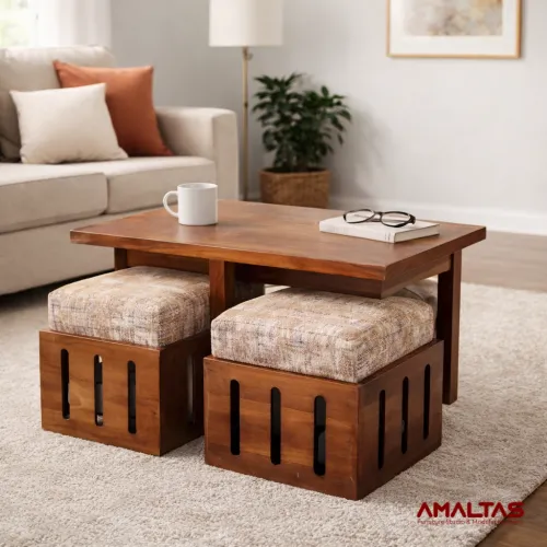 Amaltas Teak Wood Two Seater Japanese Table - Tables & Office