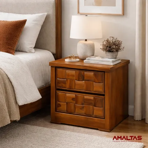 Amaltas Teak wood Niwar Bed Side Table