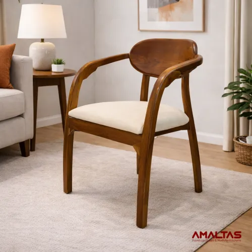 Amaltas Teak Wood Bedroom Chair with Curved Back - Bedroom