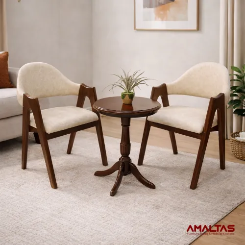Amaltas Set of Two Curved Back Wooden Chairs - Bedroom