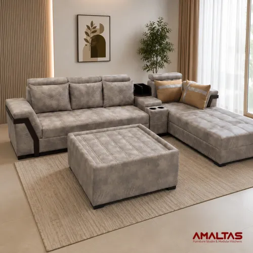 Amaltas Camelback L sofa with cupholders - Sofas
