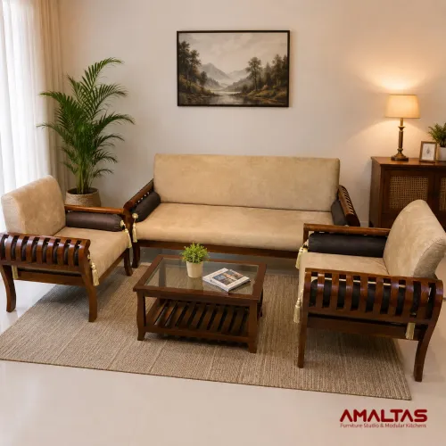 Amaltas Damru Sofa Set in Teak Wood - Sofas