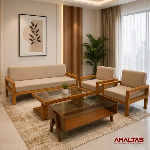 Amaltas Nova Teak Wood Sofa Set (5 Seater) - Sofas