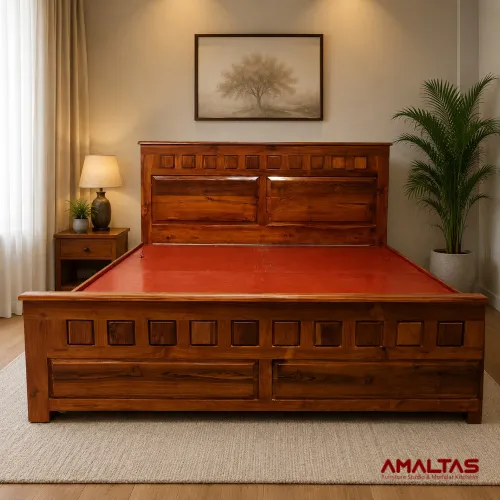 Amaltas Solitaire Teak wood Bed - Bedroom
