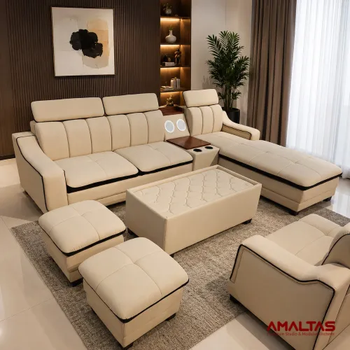 Amaltas Oxford L Shaped sofa in PU Leather - Sofas