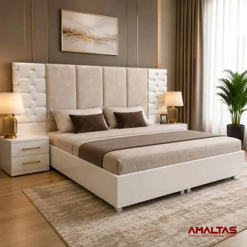 Amaltas White Niwar Double Bed - Bedroom