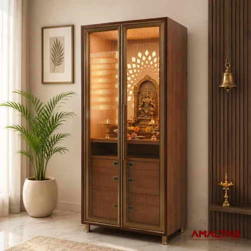 Amaltas Vrinda Fluted Glass Temple with Slide-in Doors - Interior